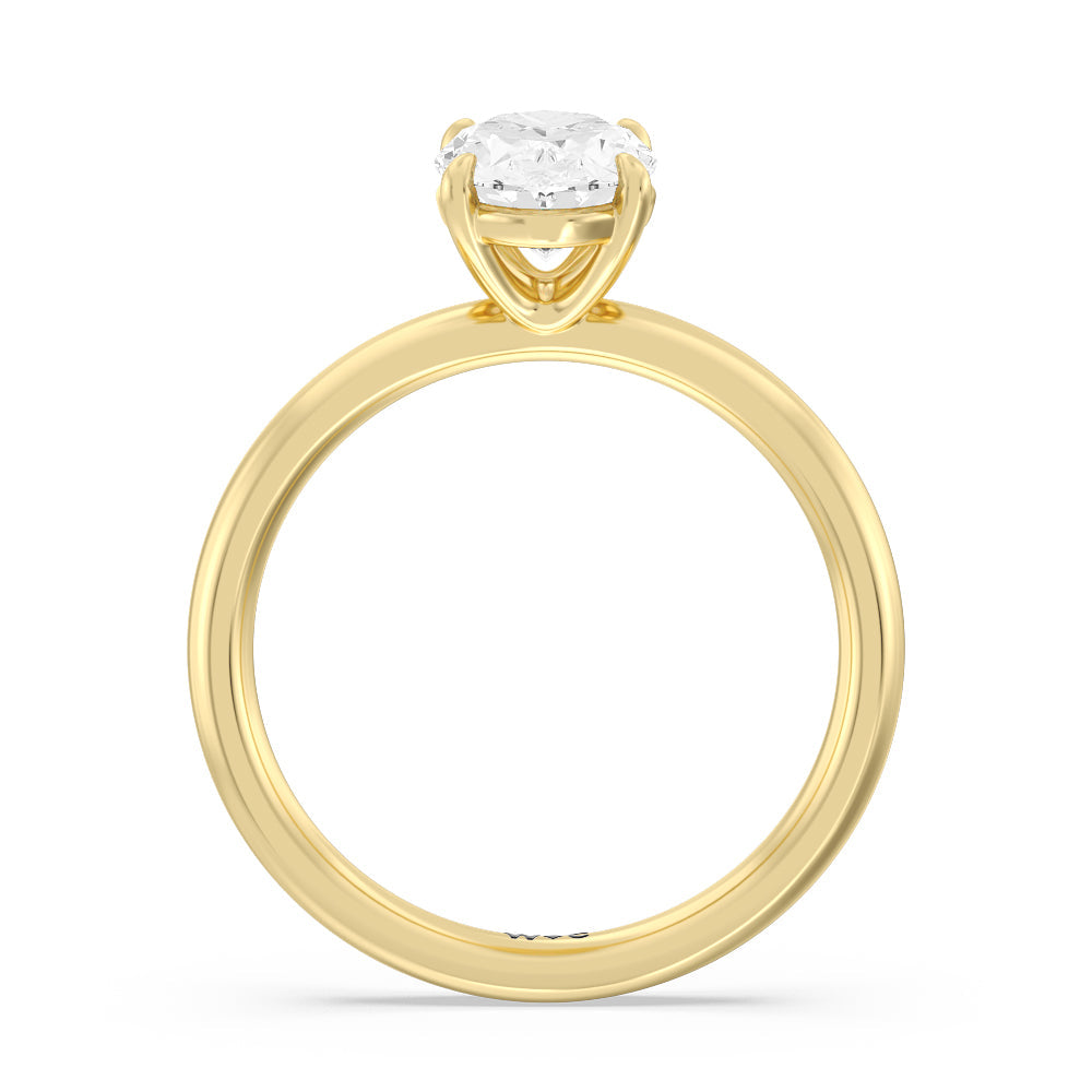 Classic Four Prong Petite Comfort Fit Solitaire Engagement Ring with Oval Cut Diamond in 14KT Yellow Gold view 2
