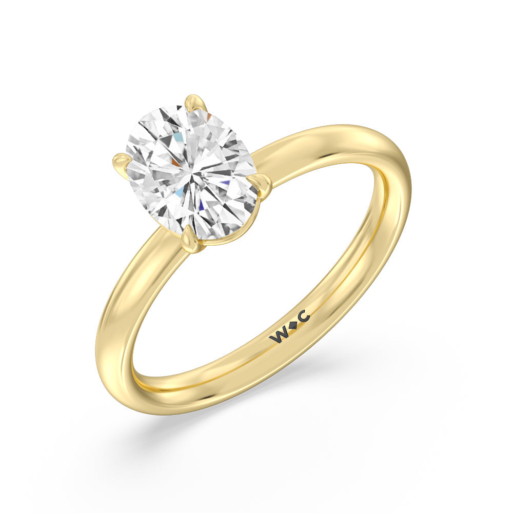 Classic Four Prong Petite Comfort Fit Solitaire Engagement Ring with Oval Cut Diamond in 14KT Yellow Gold view 3
