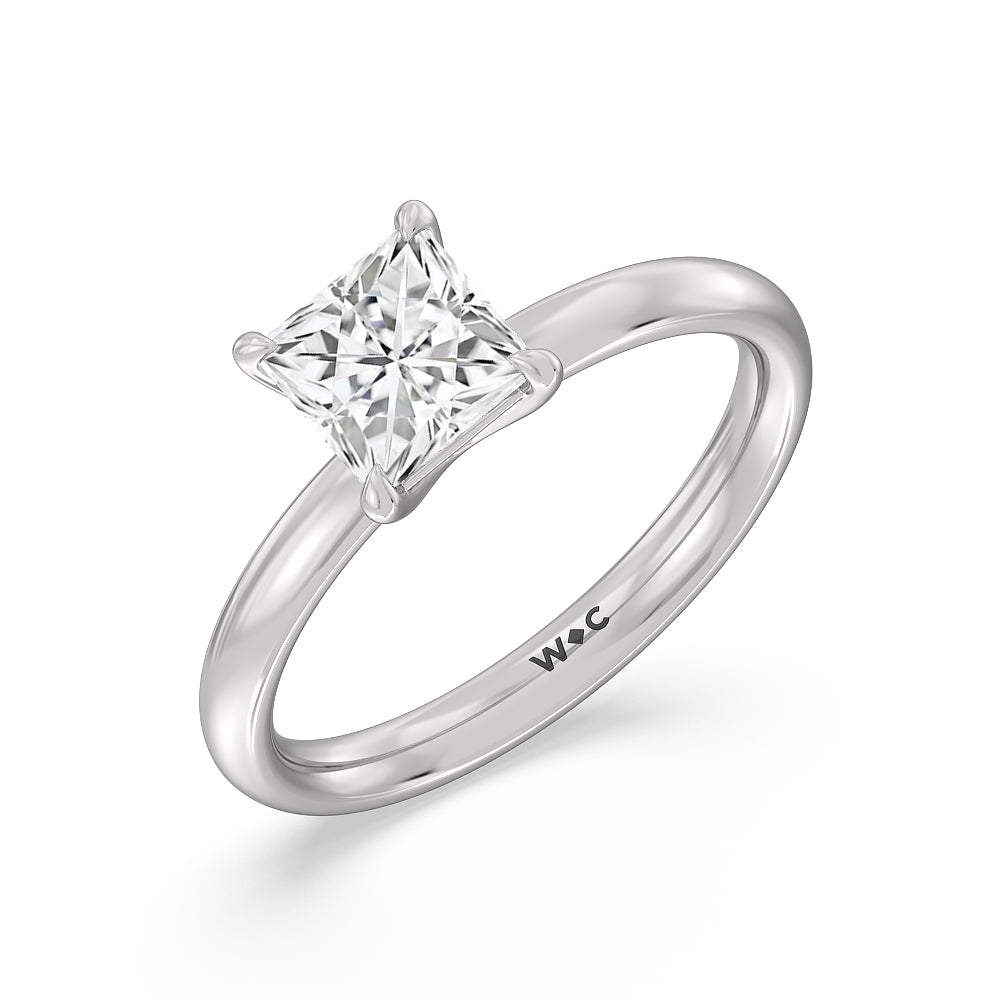Classic Four Prong Petite Comfort Fit Solitaire Engagement Ring with Princess Cut Diamond in 14KT Platinum view 3
