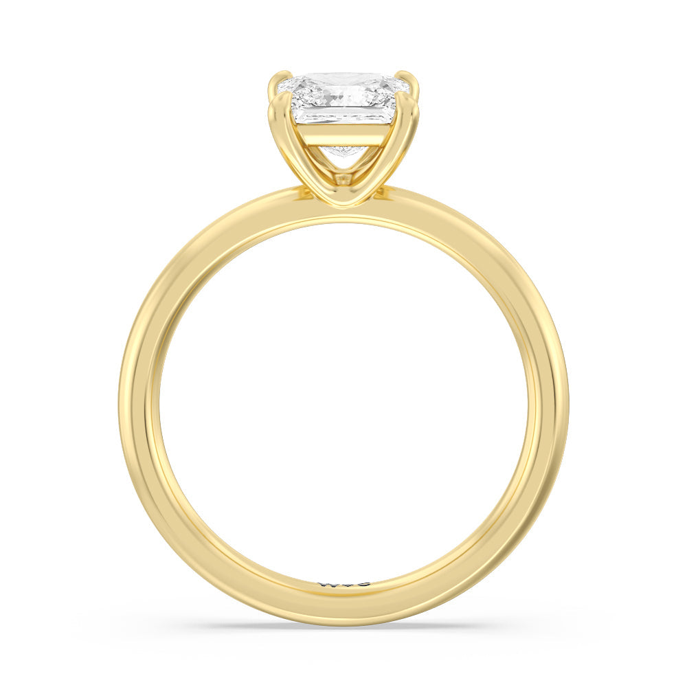Classic Four Prong Petite Comfort Fit Solitaire Engagement Ring with Princess Cut Diamond in 14KT Yellow Gold view 2
