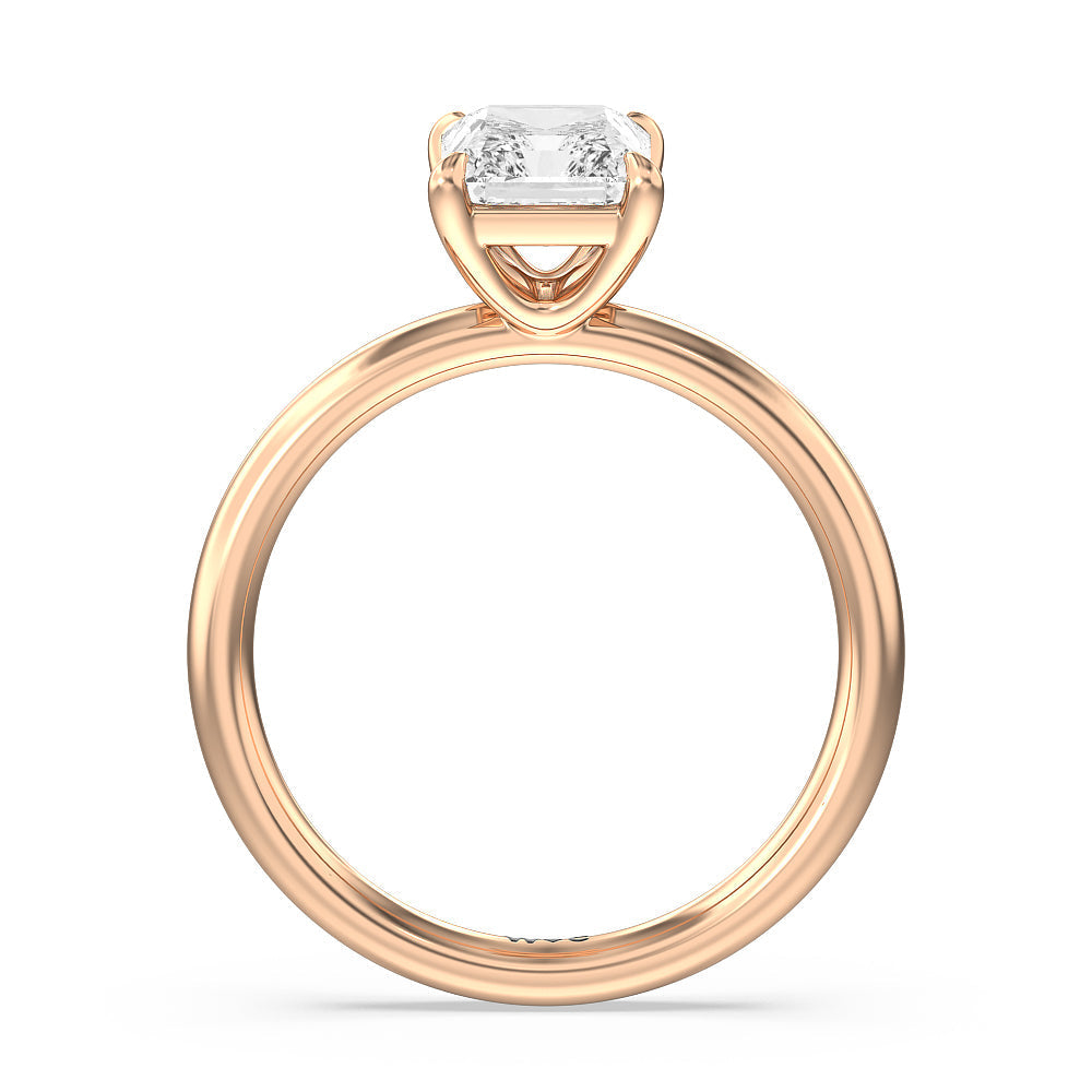 Classic Four Prong Petite Comfort Fit Solitaire Engagement Ring with Radiant Cut Diamond in 14KT Rose Gold view 2
