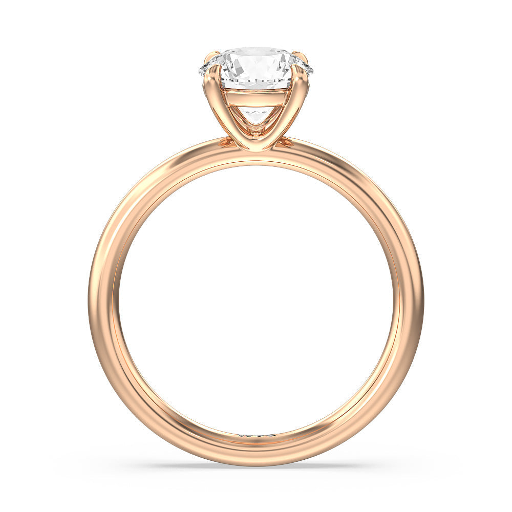 Classic Four Prong Petite Comfort Fit Solitaire Engagement Ring with Round Cut Diamond in 14KT Rose Gold view 2

