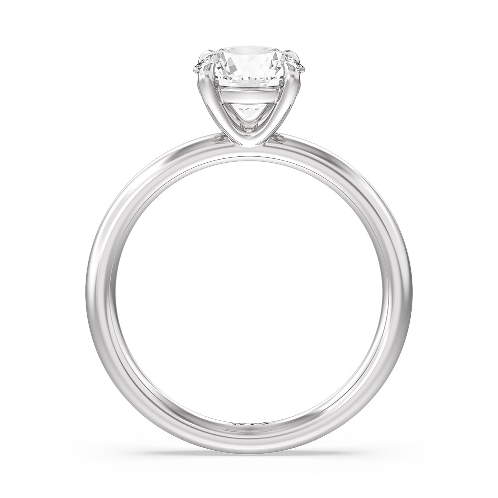 Classic Four Prong Petite Comfort Fit Solitaire Engagement Ring with Round Cut Diamond in 14KT Platinum view 2
