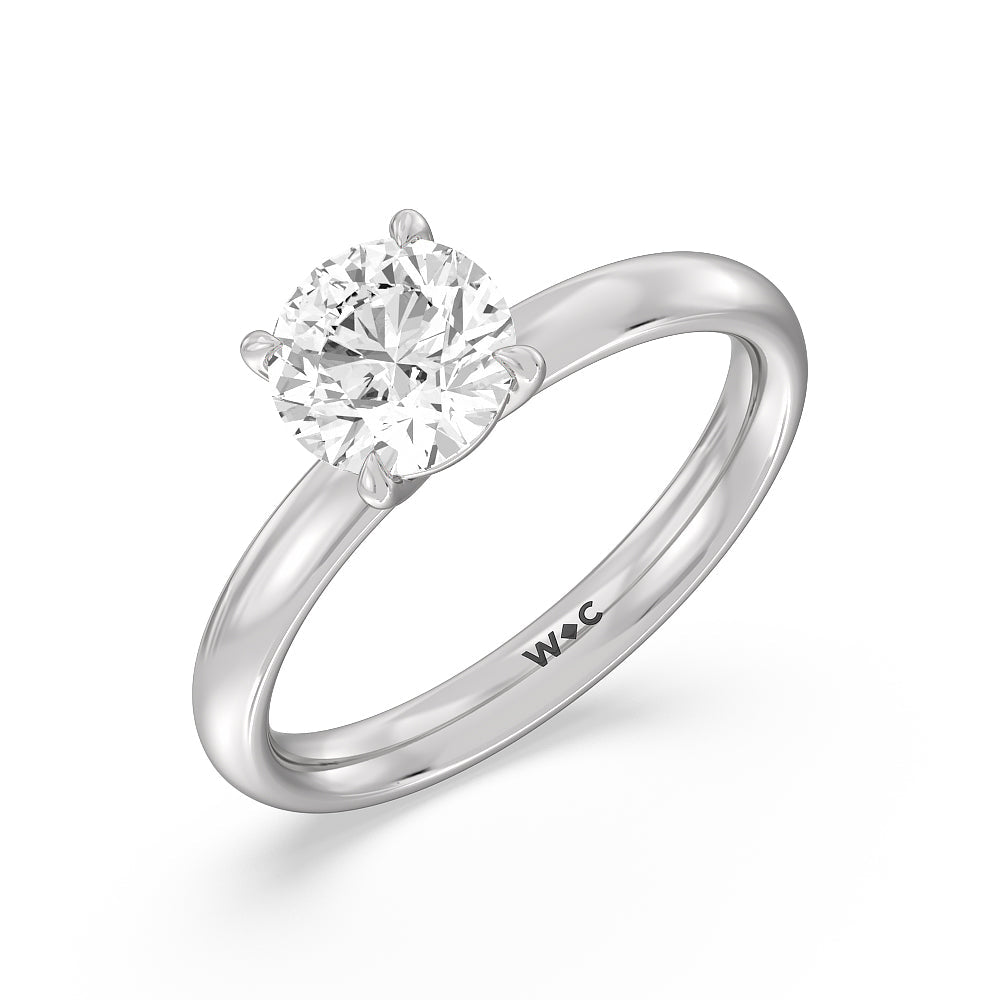 Classic Four Prong Petite Comfort Fit Solitaire Engagement Ring with Round Cut Diamond in 14KT Platinum view 3
