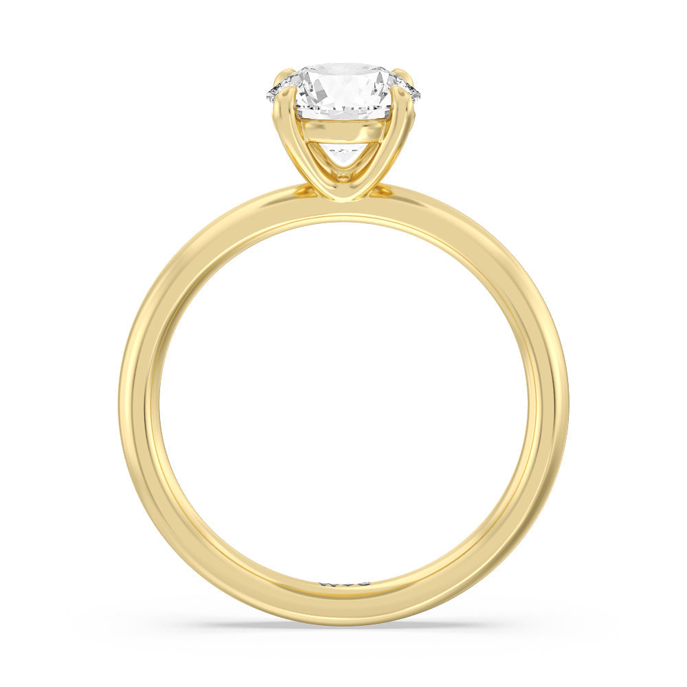 Classic Four Prong Petite Comfort Fit Solitaire Engagement Ring with Round Cut Diamond in 14KT Yellow Gold view 2
