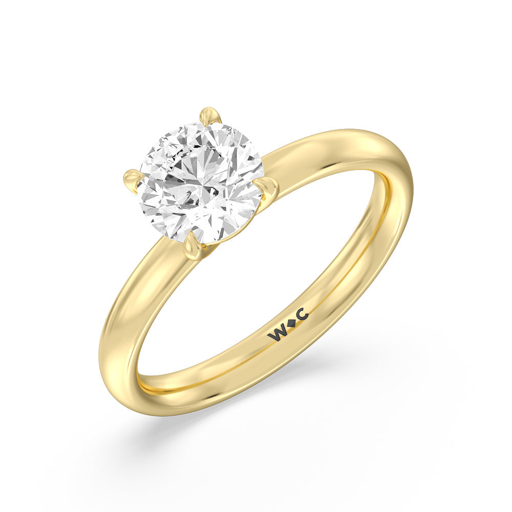 Classic Four Prong Petite Comfort Fit Solitaire Engagement Ring with Round Cut Diamond in 14KT Yellow Gold view 3
