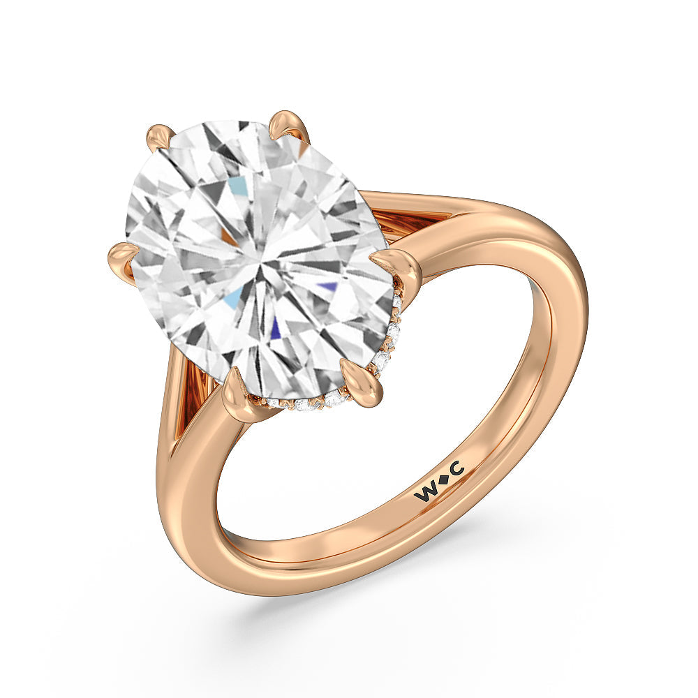 Oval Cut Elegance Split Shank Engagement Ring with Lab Grown Diamond in 14KT Rose Gold view 4
