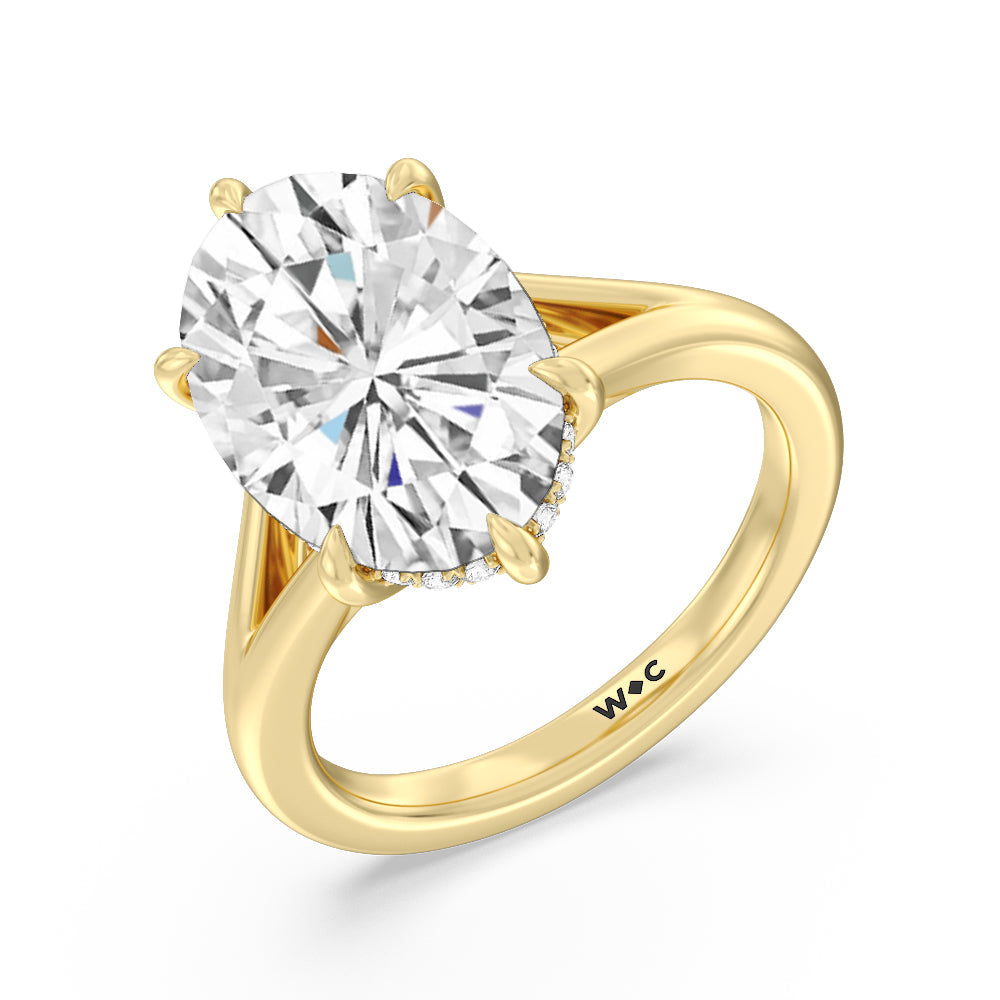Oval Cut Elegance Split Shank Engagement Ring with Lab Grown Diamond in 14KT Yellow Gold view 4
