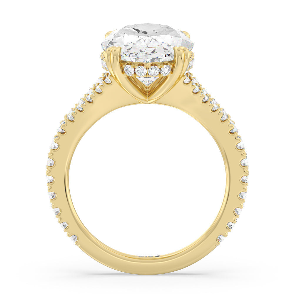 Oval Cut Elegance Pave Split Shank Engagement Ring with Lab Grown Diamond in 14KT Yellow Gold view 3
