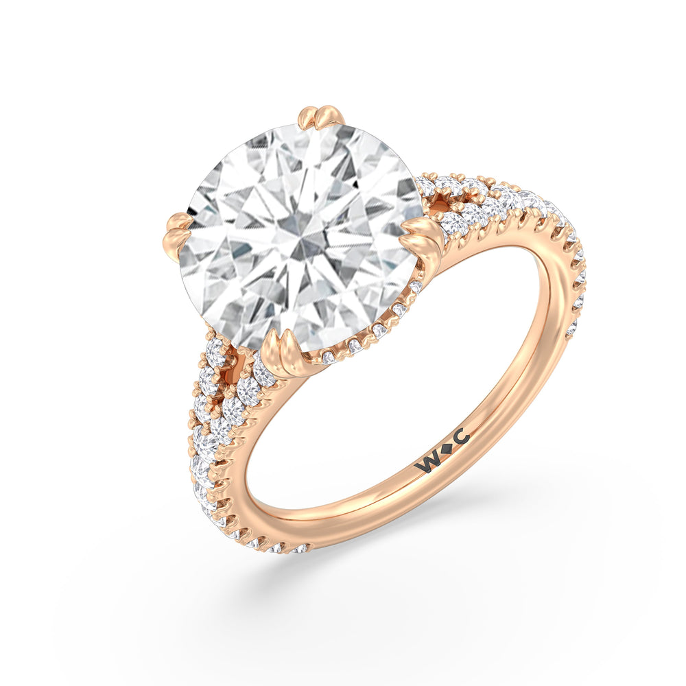 Round Cut Elegance Pave Split Shank Engagement Ring with Lab Grown Diamond in 14KT Rose Gold view 4
