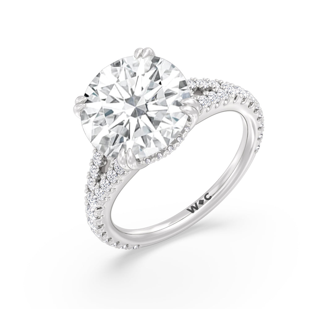 Round Cut Elegance Pave Split Shank Engagement Ring with Lab Grown Diamond in 14KT Platinum view 4

