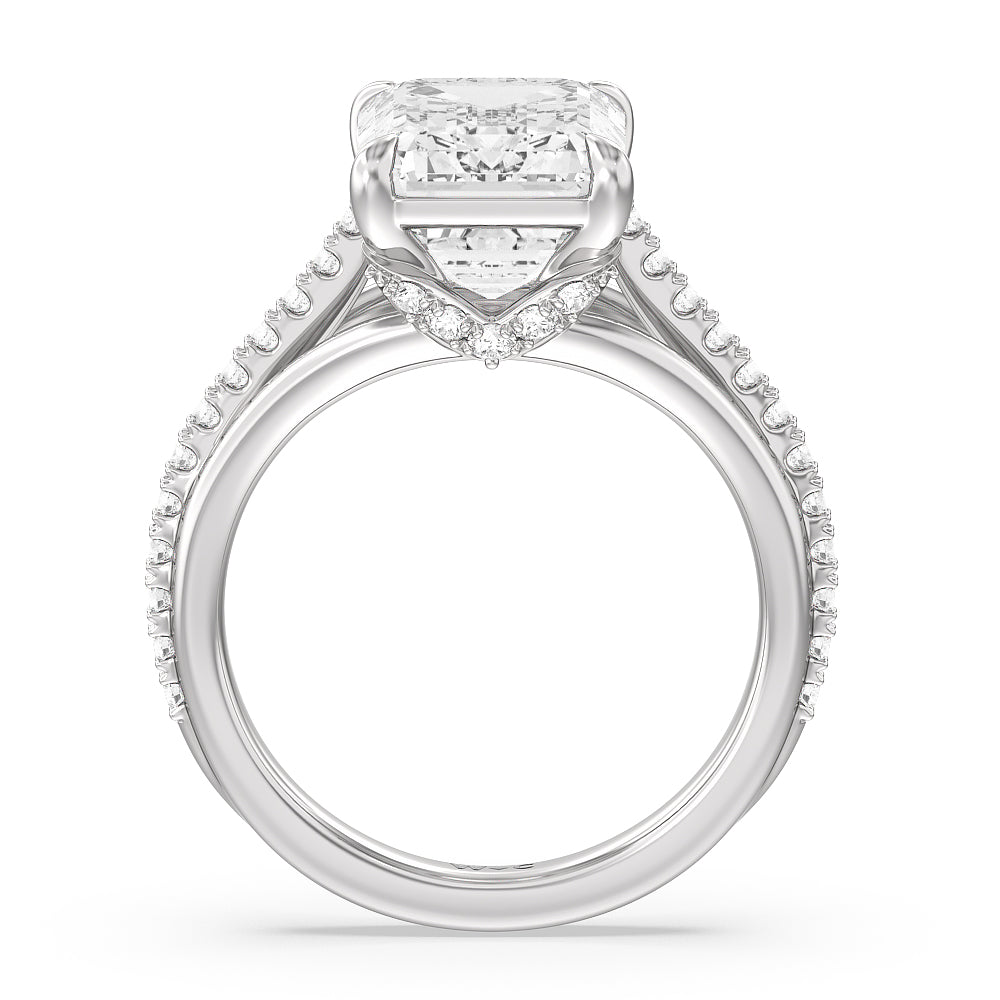 Elegance Split Shank Center Pave Engagement Ring with Emerald Cut Diamond in 14KT Platinum view 2

