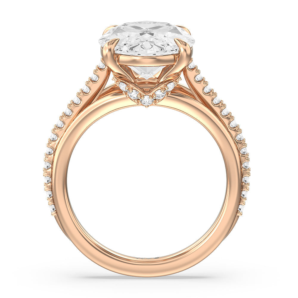 Elegance Split Shank Center Pave Engagement Ring with Oval Cut Diamond in 14KT Rose Gold view 2
