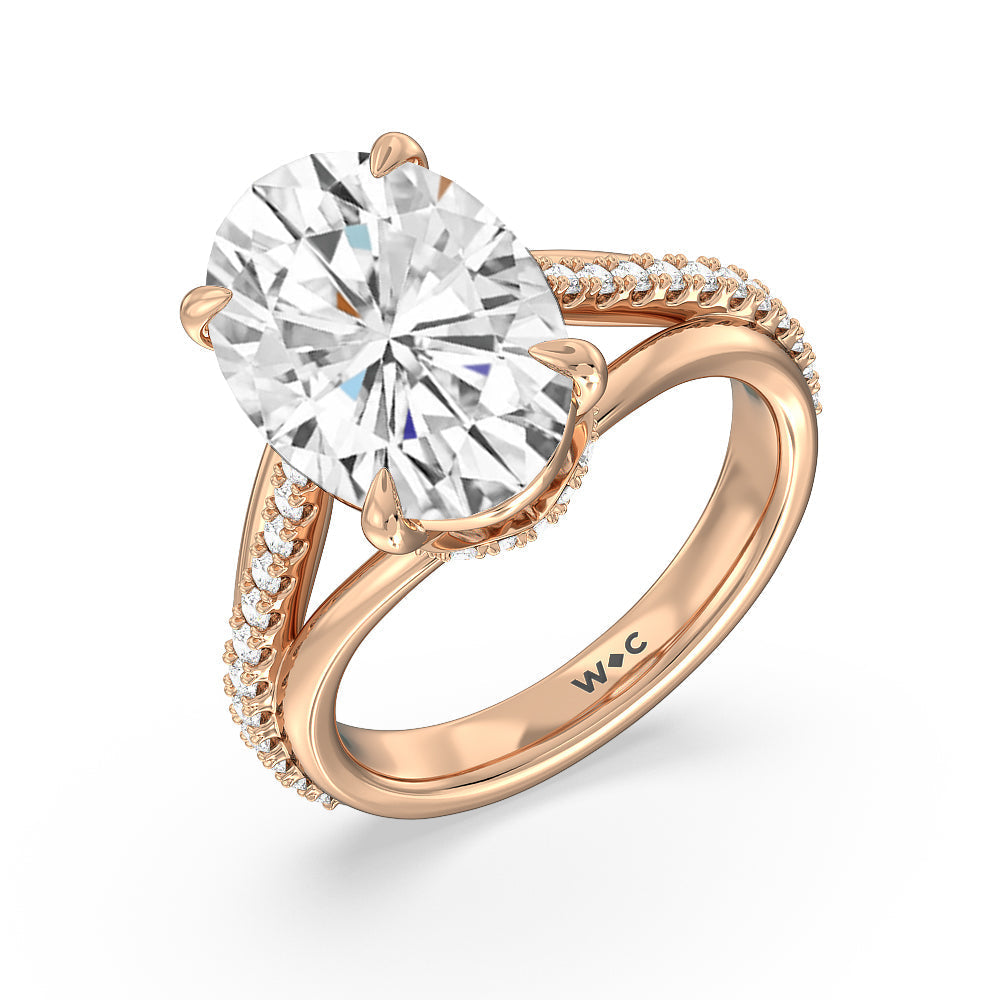 Elegance Split Shank Center Pave Engagement Ring with Oval Cut Diamond in 14KT Rose Gold view 3
