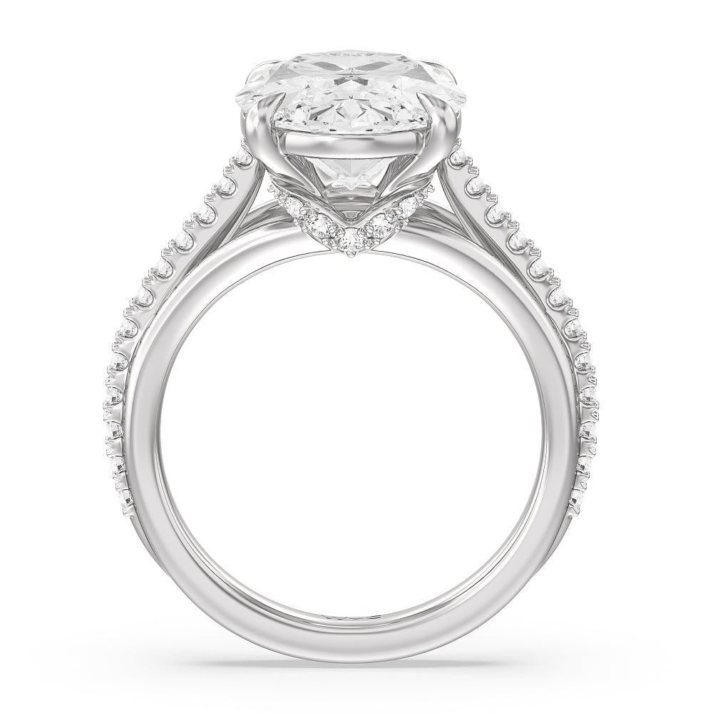 Elegance Split Shank Center Pave Engagement Ring with Oval Cut Diamond in 14KT Platinum view 2
