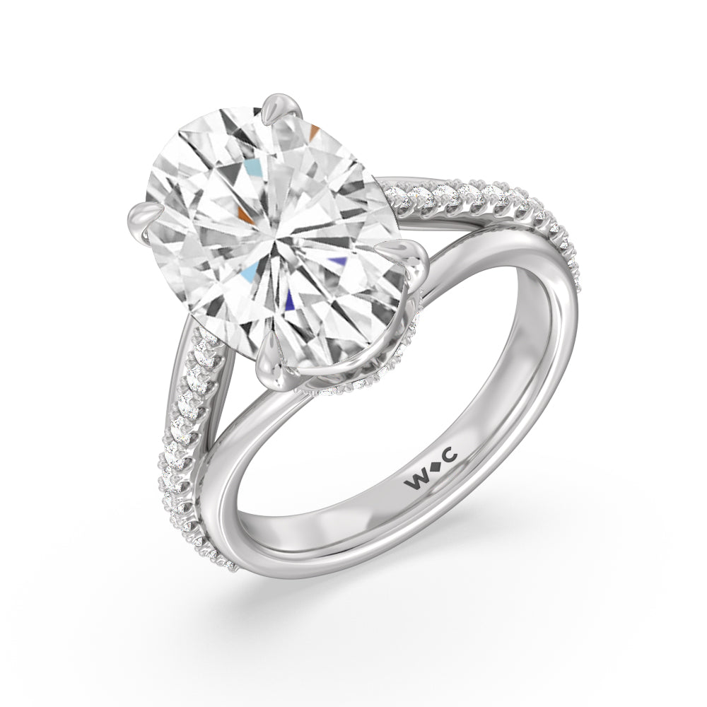 Elegance Split Shank Center Pave Engagement Ring with Oval Cut Diamond in 14KT Platinum view 3
