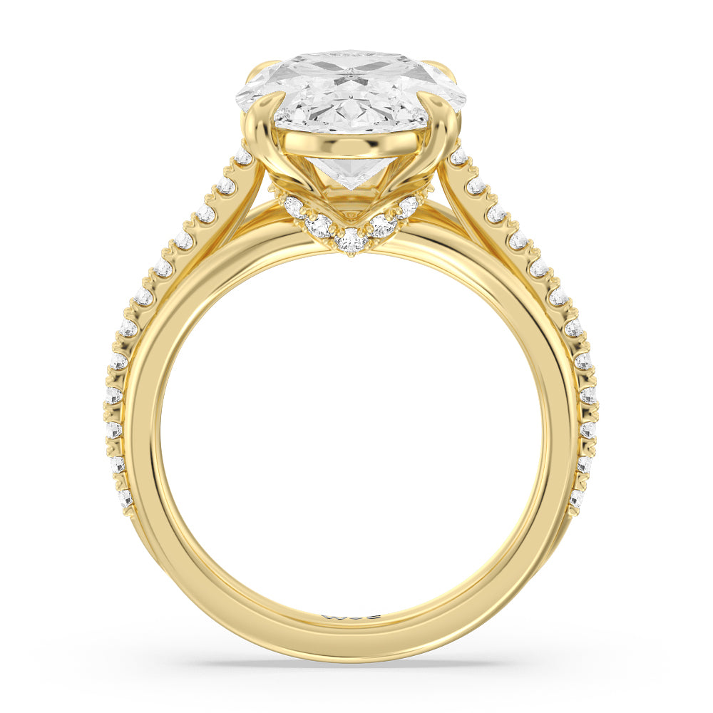 Elegance Split Shank Center Pave Engagement Ring with Oval Cut Diamond in 14KT Yellow Gold view 2
