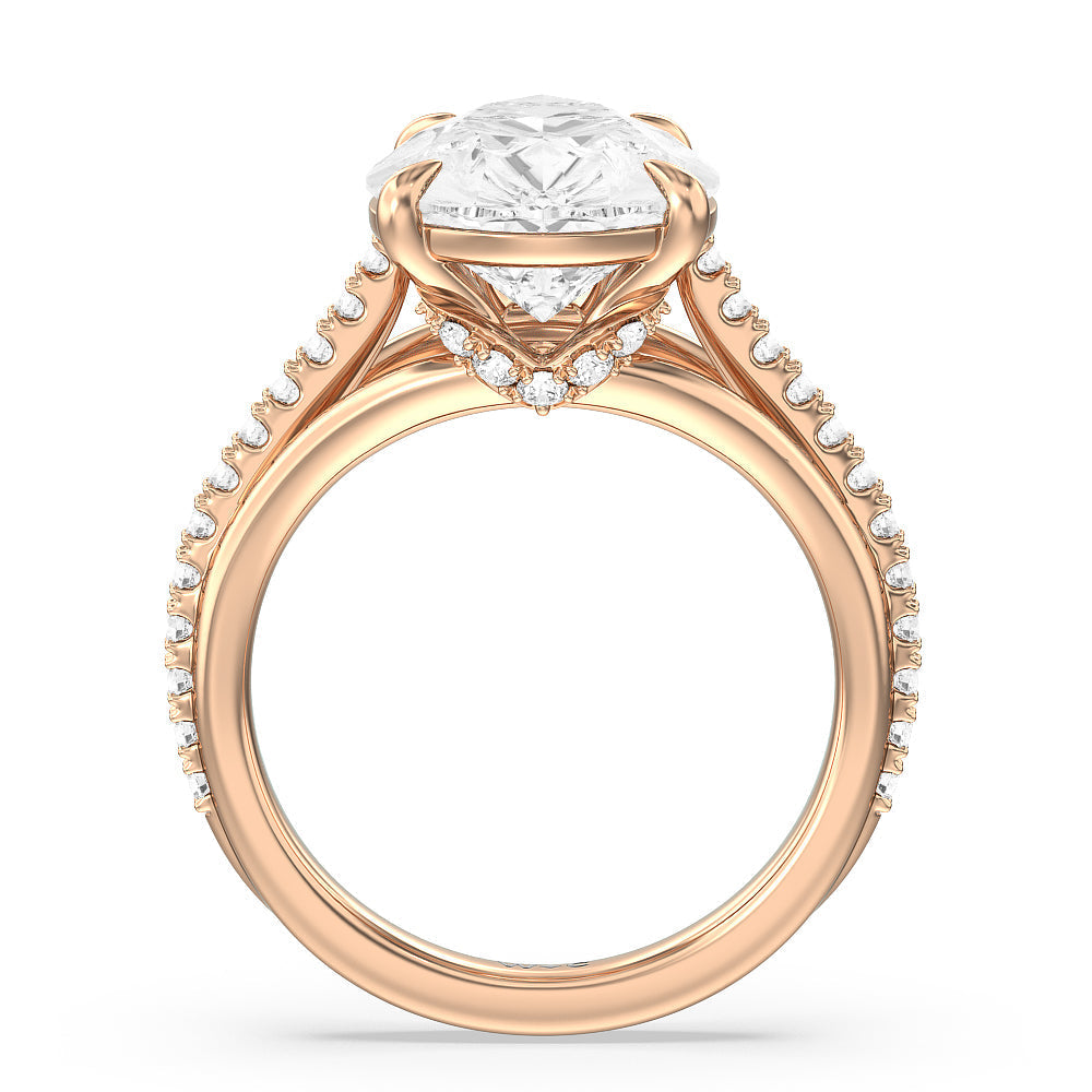 Elegance Split Shank Center Pave Engagement Ring with Pear Cut Diamond in 14KT Rose Gold view 2
