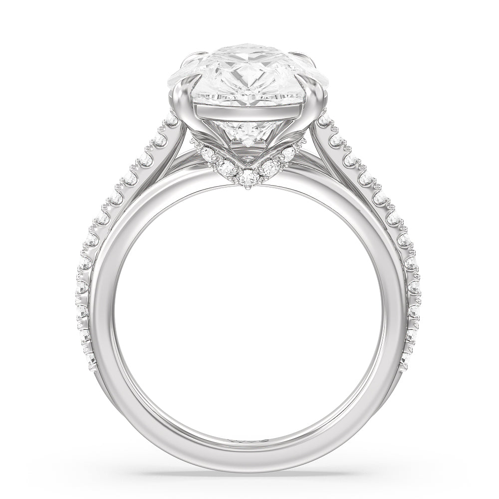 Elegance Split Shank Center Pave Engagement Ring with Pear Cut Diamond in 14KT Platinum view 2
