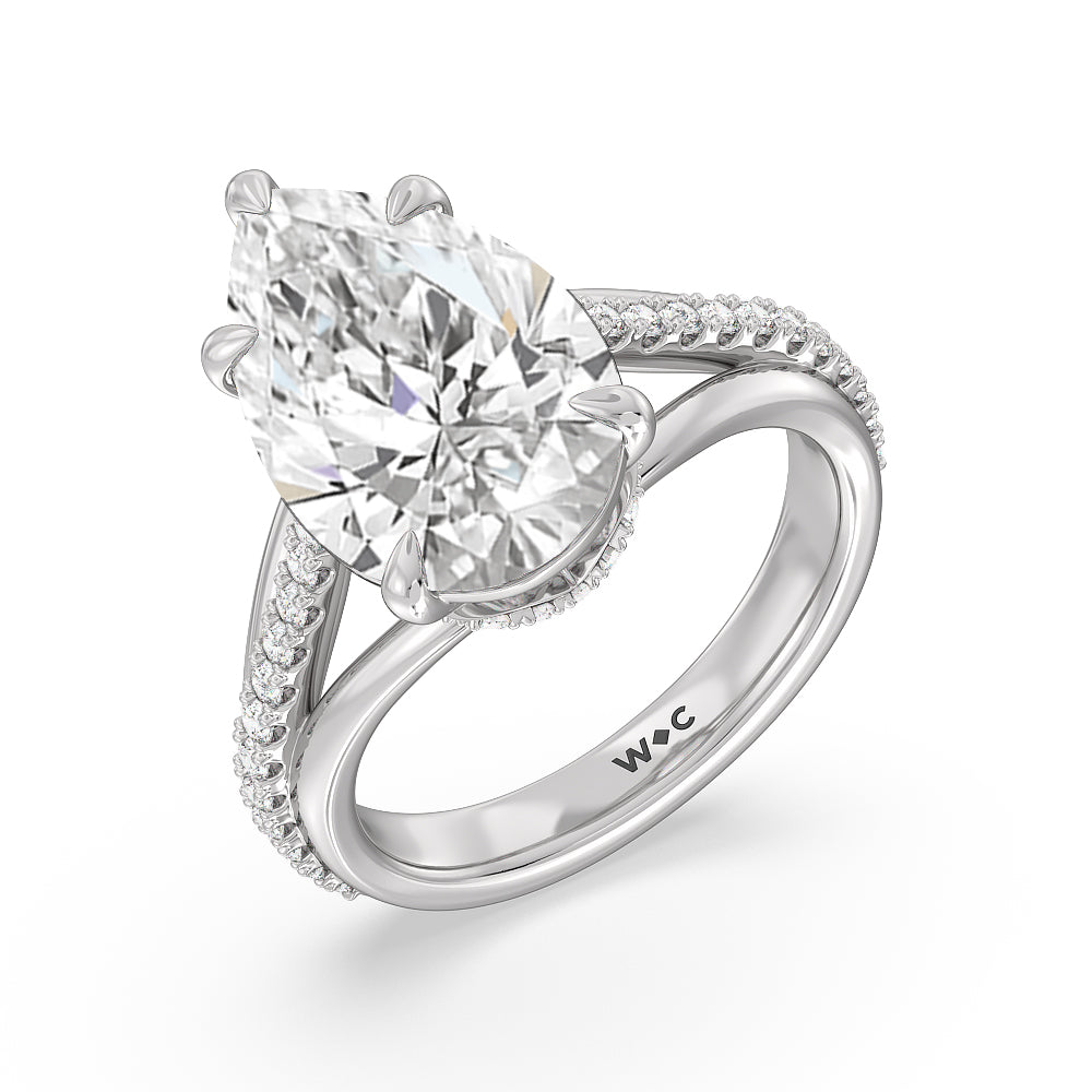 Elegance Split Shank Center Pave Engagement Ring with Pear Cut Diamond in 14KT Platinum view 3
