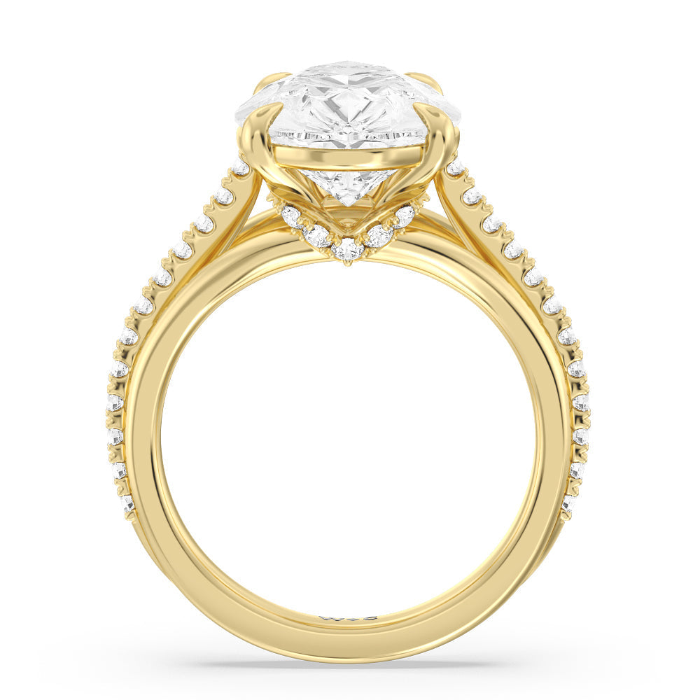 Elegance Split Shank Center Pave Engagement Ring with Pear Cut Diamond in 14KT Yellow Gold view 2
