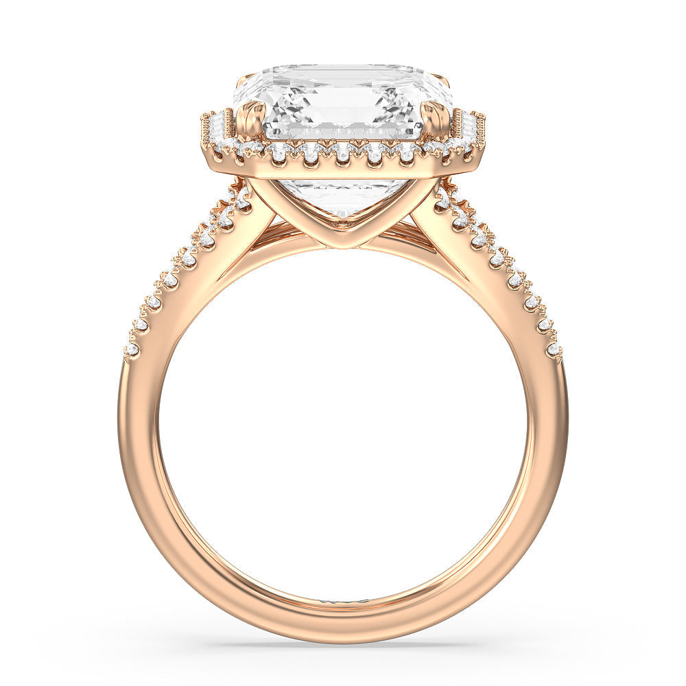 Elegance Split Shank Halo Engagement Ring with Asscher Cut Diamond in 14KT Rose Gold view 2
