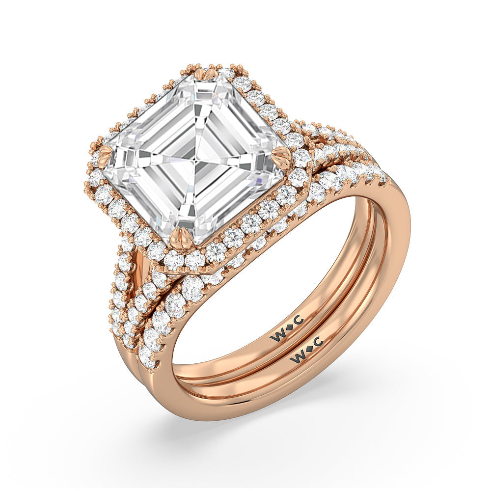 Elegance Split Shank Halo Diamond Wedding Band with 18KT Rose Gold Cut Diamond in 14KT Rose Gold view 3
