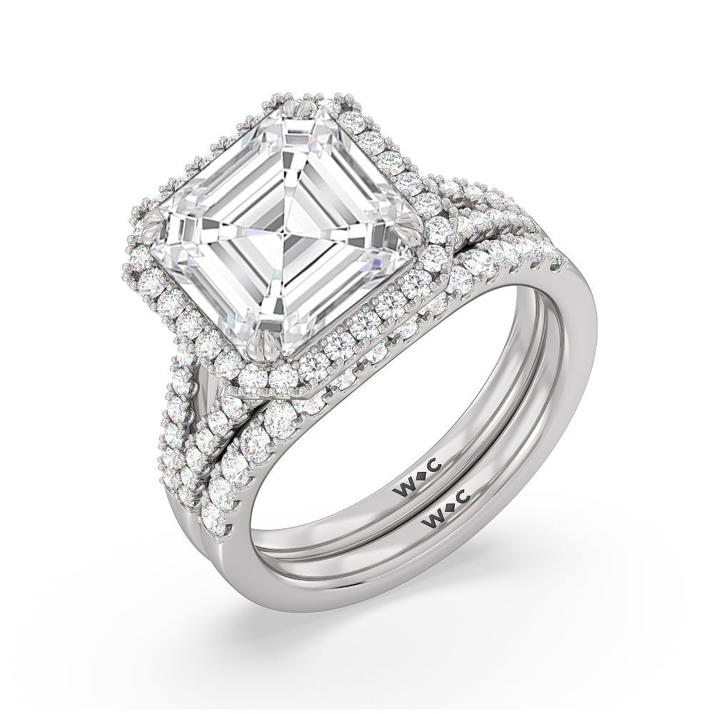 Elegance Split Shank Halo Diamond Wedding Band with Platinum Cut Diamond in 14KT Platinum view 3
