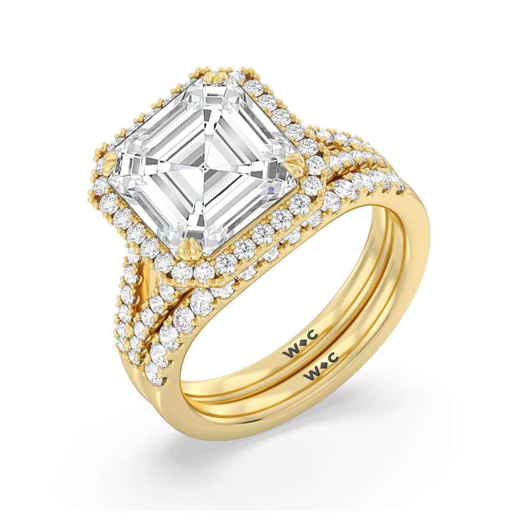 Elegance Split Shank Halo Diamond Wedding Band with 18KT Yellow Gold Cut Diamond in 14KT Yellow Gold view 3

