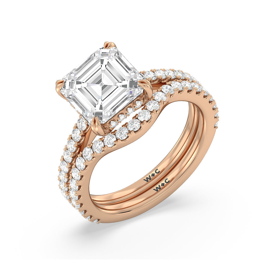 Elegance Hidden Halo and Pave Diamond Wedding Band with 18KT Rose Gold Cut Diamond in 14KT Rose Gold view 3
