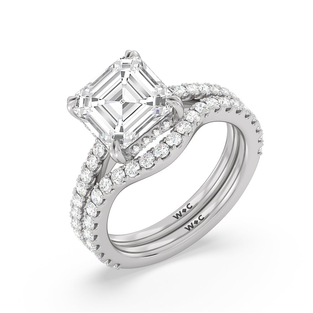 Elegance Hidden Halo and Pave Diamond Wedding Band with Platinum Cut Diamond in 14KT Platinum view 3
