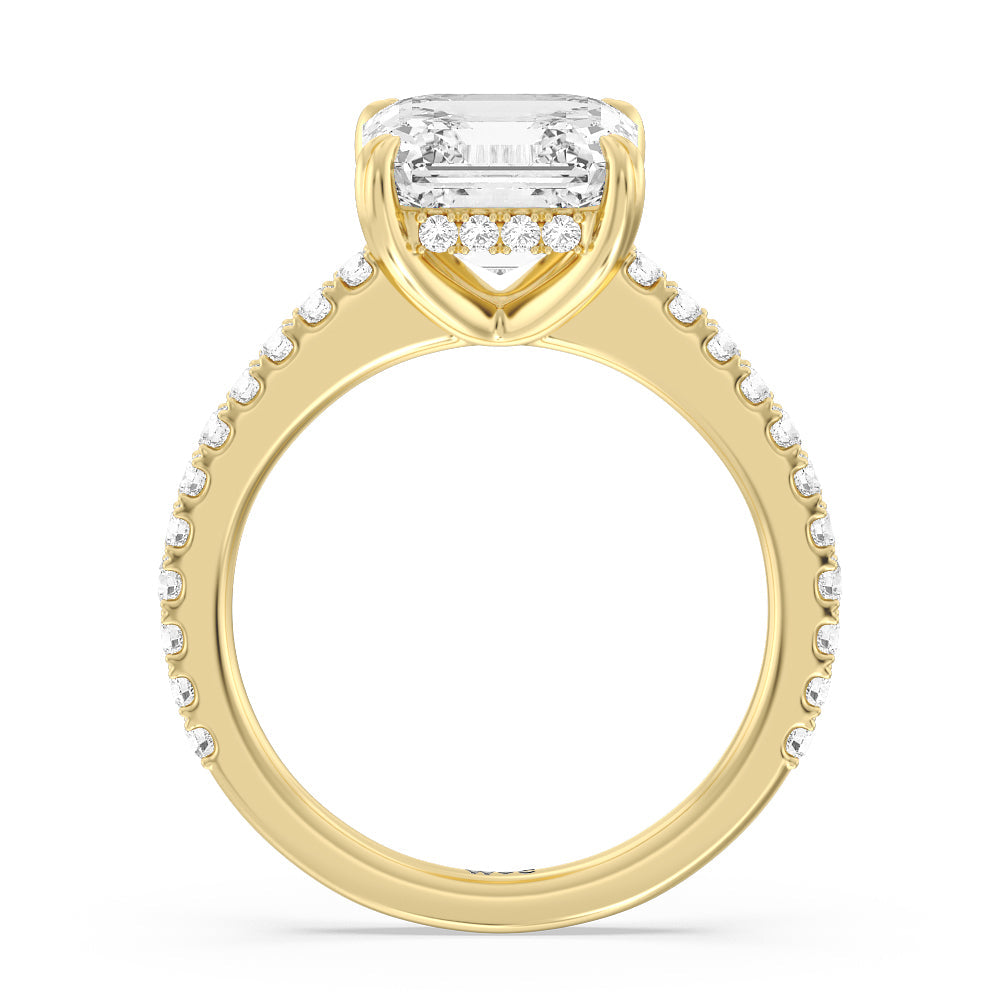 Elegance Hidden Halo and Pave Diamond Engagement Ring with Asscher Cut Diamond in 14KT Yellow Gold view 2
