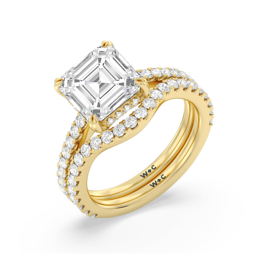Elegance Hidden Halo and Pave Diamond Engagement Ring with Asscher Cut Diamond in 14KT Rose Gold view 5

