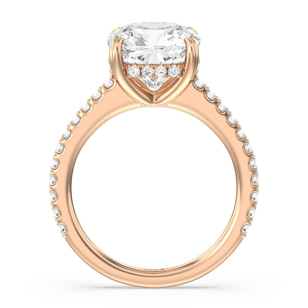 Elegance Hidden Halo and Pave Diamond Engagement Ring with Cushion Cut Diamond in 14KT Rose Gold view 2
