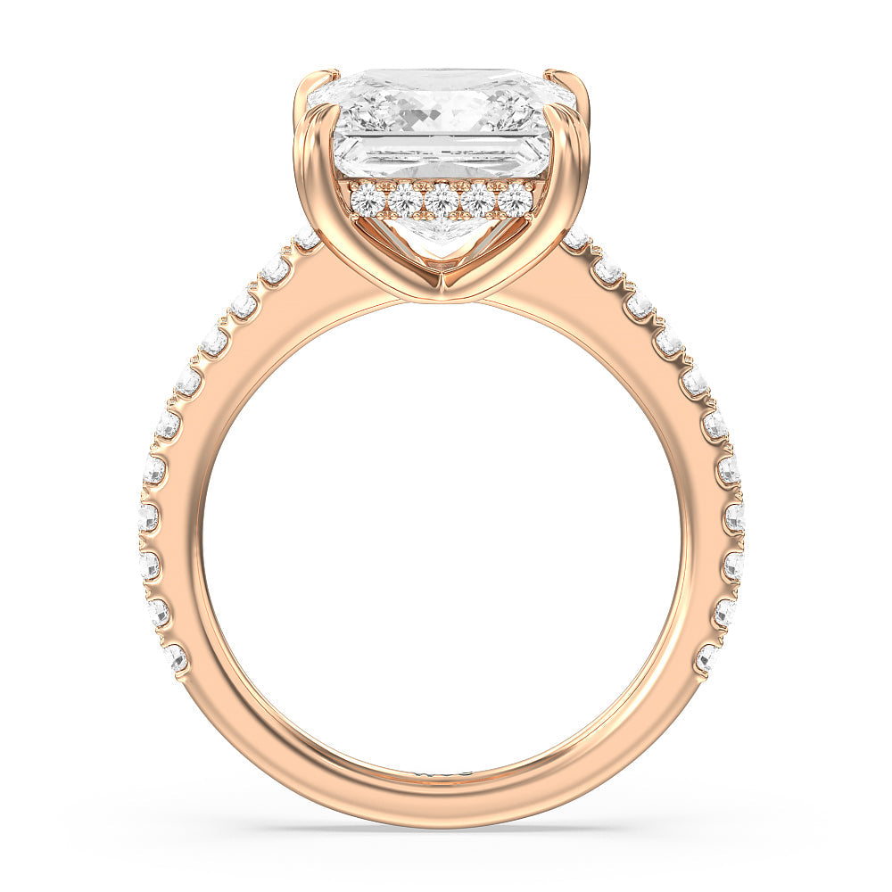 Elegance Hidden Halo and Pave Diamond Engagement Ring with Princess Cut Diamond in 14KT Rose Gold view 2
