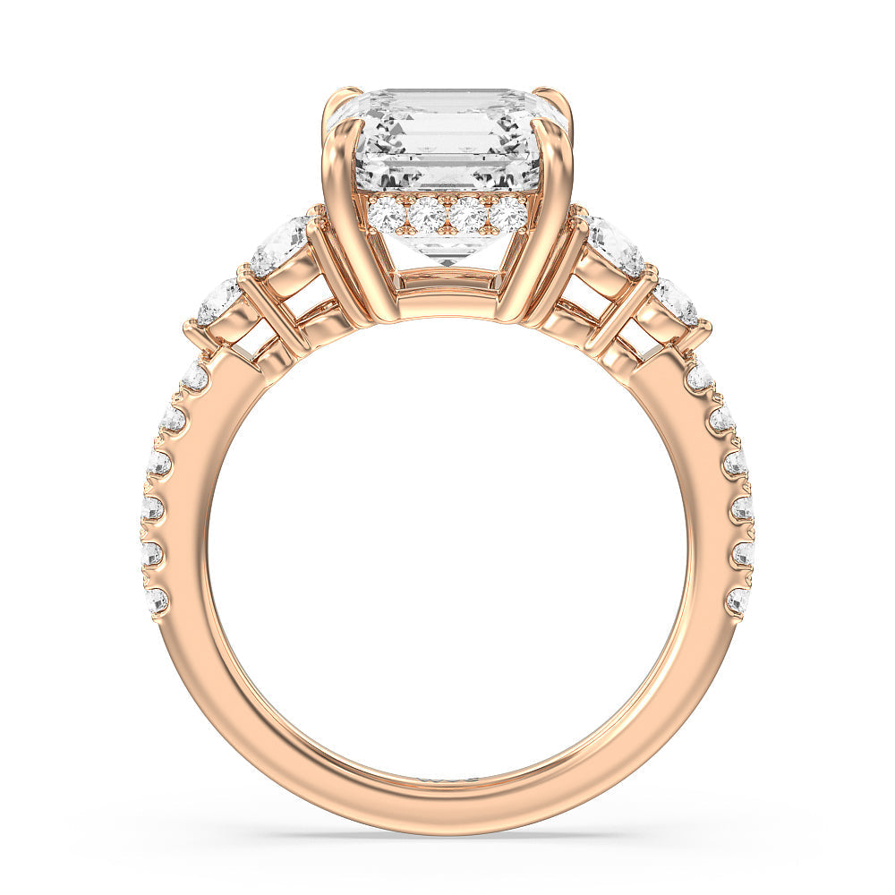 Elegance Side-Stone with Hidden Halo Engagement Ring with Asscher Cut Diamond in 14KT Rose Gold view 4
