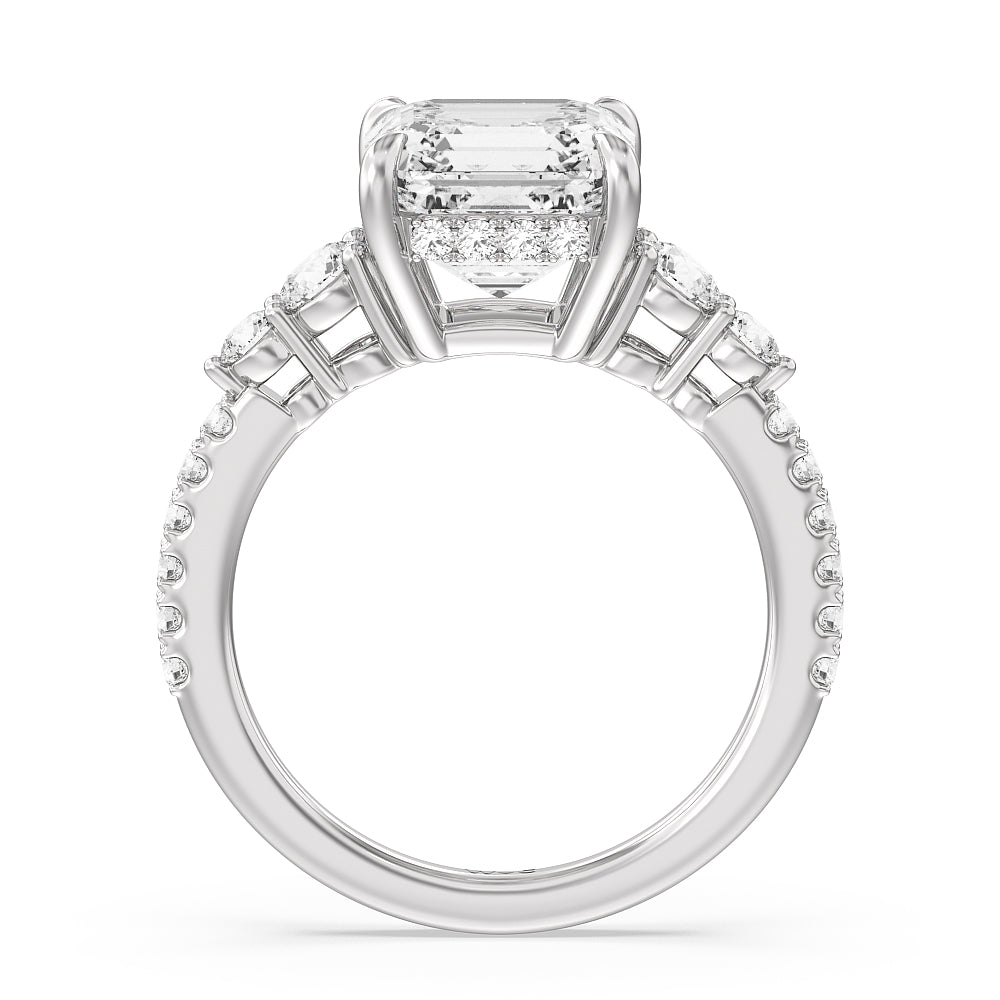 Elegance Side-Stone with Hidden Halo Engagement Ring with Asscher Cut Diamond in 14KT Platinum view 4
