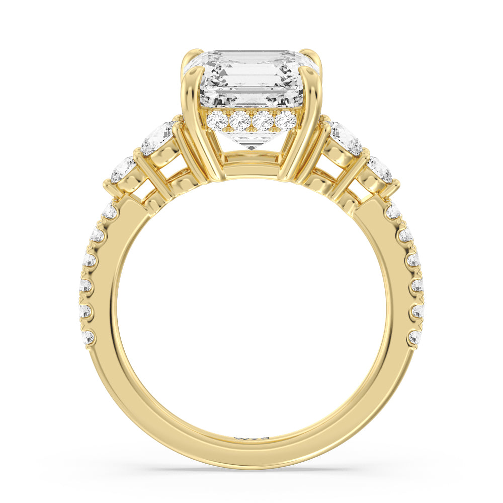 Elegance Side-Stone with Hidden Halo Engagement Ring with Asscher Cut Diamond in 14KT Yellow Gold view 4
