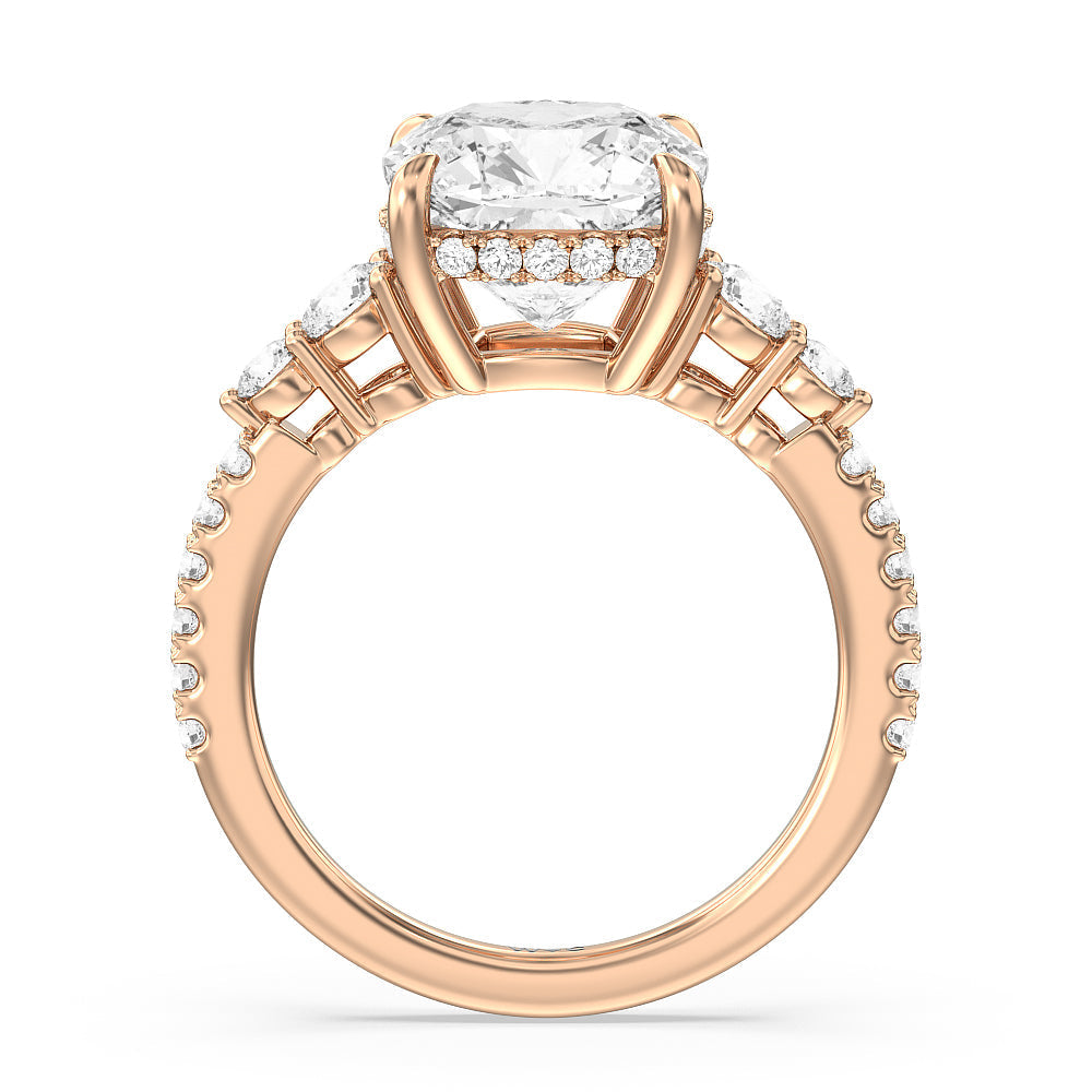 Elegance Side-Stone with Hidden Halo Engagement Ring with Cushion Cut Diamond in 14KT Rose Gold view 4
