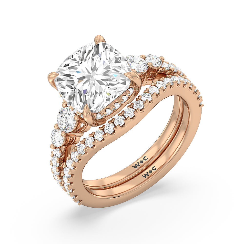 Elegance Side-Stone with Hidden Halo Diamond Wedding Band with 18KT Rose Gold Cut Diamond in 14KT Rose Gold view 3
