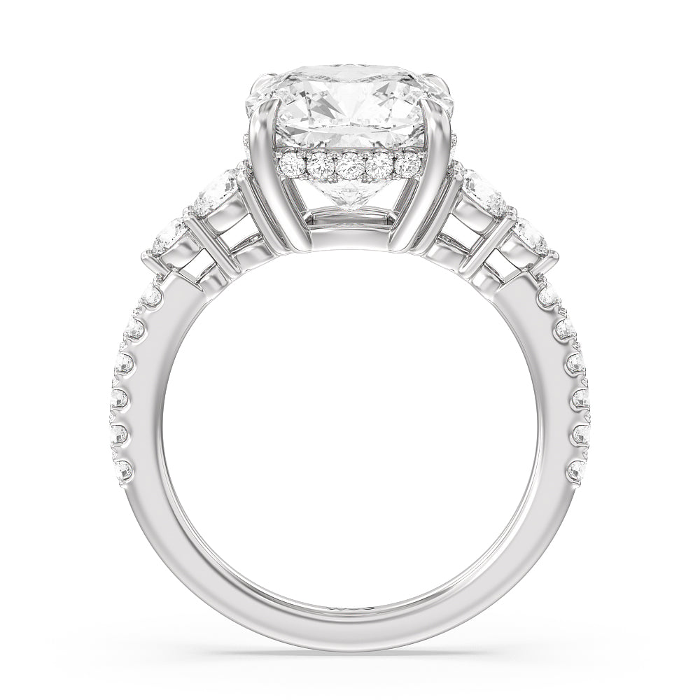 Elegance Side-Stone with Hidden Halo Engagement Ring with Cushion Cut Diamond in 14KT Platinum view 4
