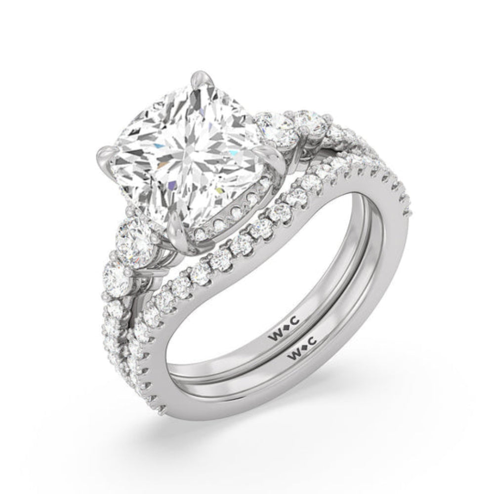 Elegance Side-Stone with Hidden Halo Engagement Ring with Asscher Cut Diamond in 14KT Rose Gold view 6
