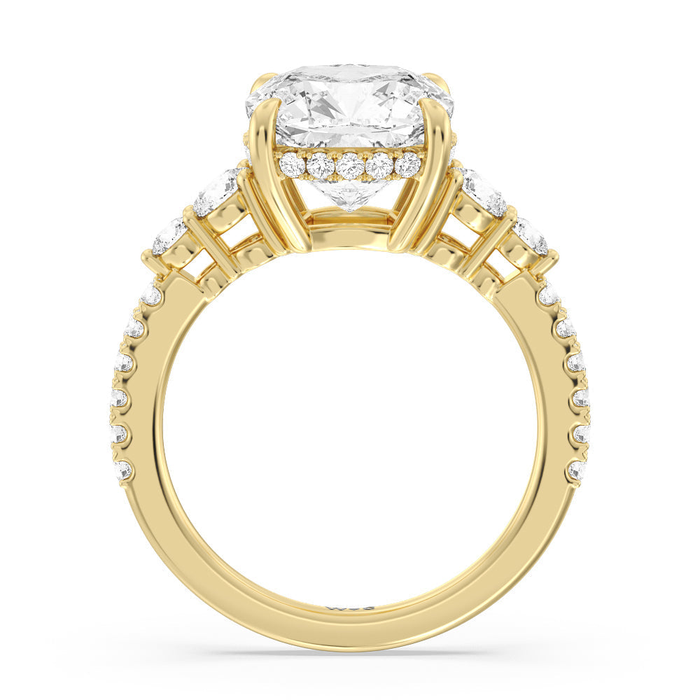 Elegance Side-Stone with Hidden Halo Engagement Ring with Cushion Cut Diamond in 14KT Yellow Gold view 4
