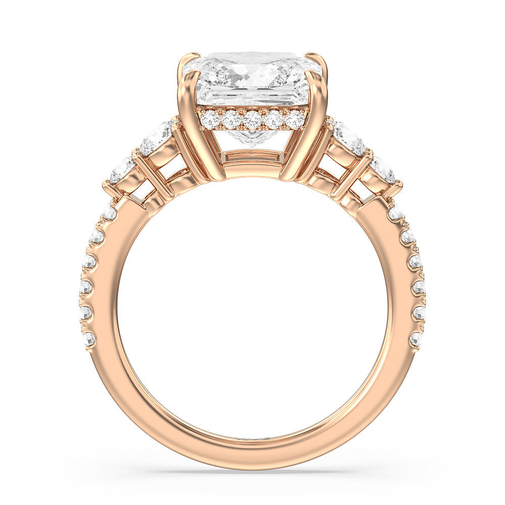 Elegance Side-Stone with Hidden Halo Engagement Ring with Princess Cut Diamond in 14KT Rose Gold view 4
