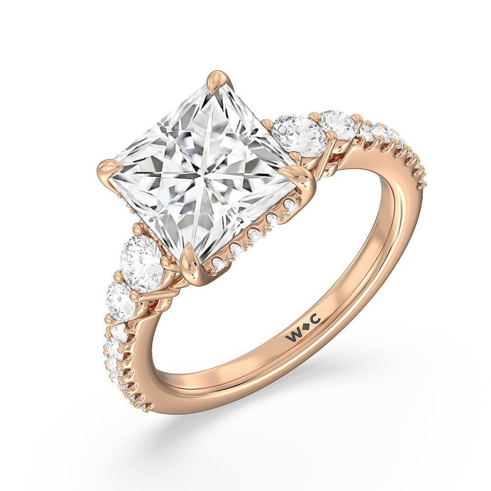 Elegance Side-Stone with Hidden Halo Engagement Ring with Princess Cut Diamond in 14KT Rose Gold view 5
