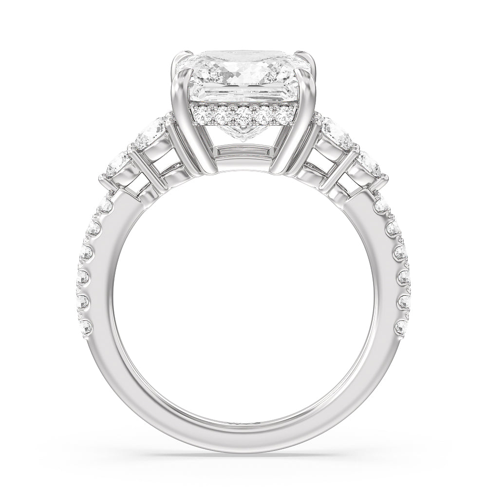 Elegance Side-Stone with Hidden Halo Engagement Ring with Princess Cut Diamond in 14KT Platinum view 4
