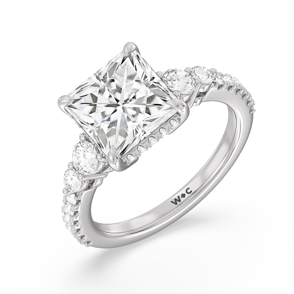 Elegance Side-Stone with Hidden Halo Engagement Ring with Princess Cut Diamond in 14KT Platinum view 5
