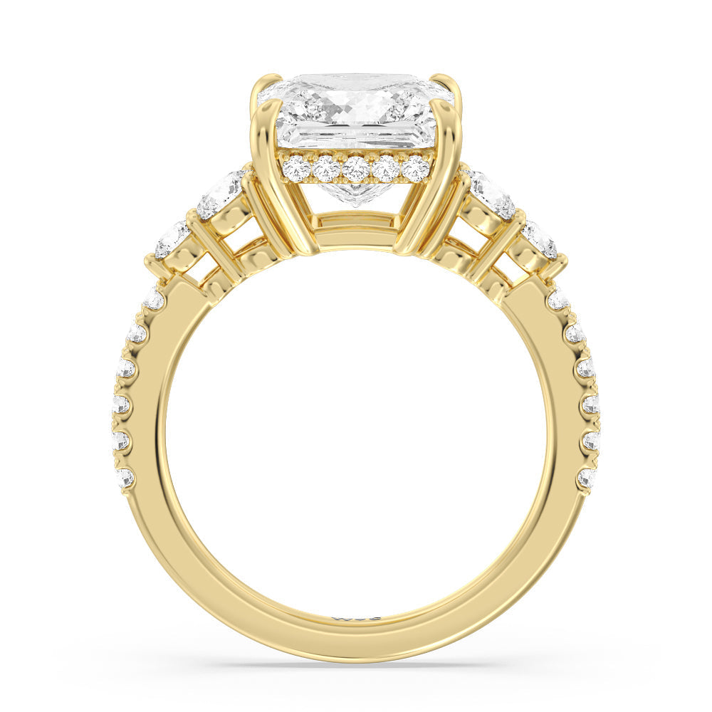 Elegance Side-Stone with Hidden Halo Engagement Ring with Princess Cut Diamond in 14KT Yellow Gold view 4
