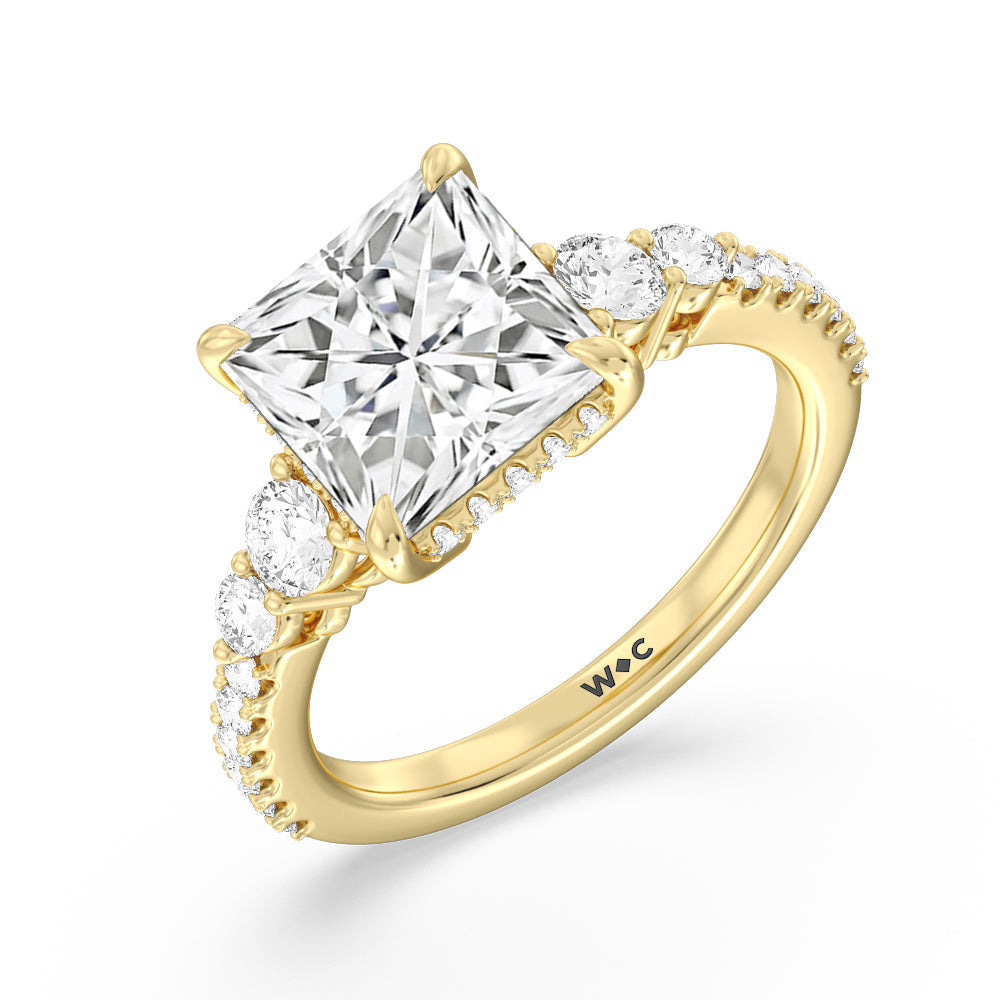 Elegance Side-Stone with Hidden Halo Engagement Ring with Princess Cut Diamond in 14KT Yellow Gold view 5
