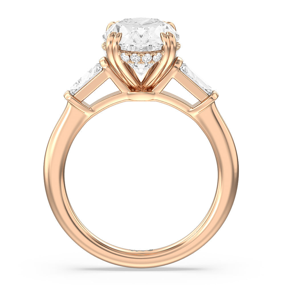 Oval Cut Elegance Baguette Side Stone Engagement Ring with Lab Grown Diamond in 14KT Rose Gold view 3

